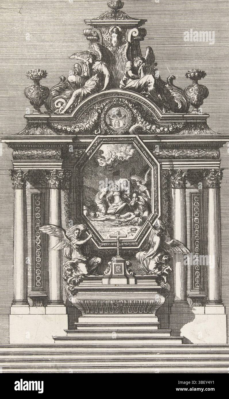 Louis XIV (König von Frankreich), Paris, Mariette, Pierre (II), Frankreich, Lepautre, Jean, Nouueaux Dessins d'Autels à la Romaine, Altaar, in der Mitte hängt ein achteckiges Gemälde mit dem Reichtum Christi., Druck, Ornamentdrucke, Drucke, Höhe 225 mm, Breite 145 mm, Französisch, 1618-6-28 - 1682-02-02, Druckmaschine, 1658-1670, drittes Viertel 17. Jahrhundert, Papier, Ätzen, Werkkonzeption, nach eigenem Entwurf, Publikation (Event), Publikation, 1634 - 1716, Verlag, Frans, 05.09.1638 - 01.1715, Empf. Stockfoto
