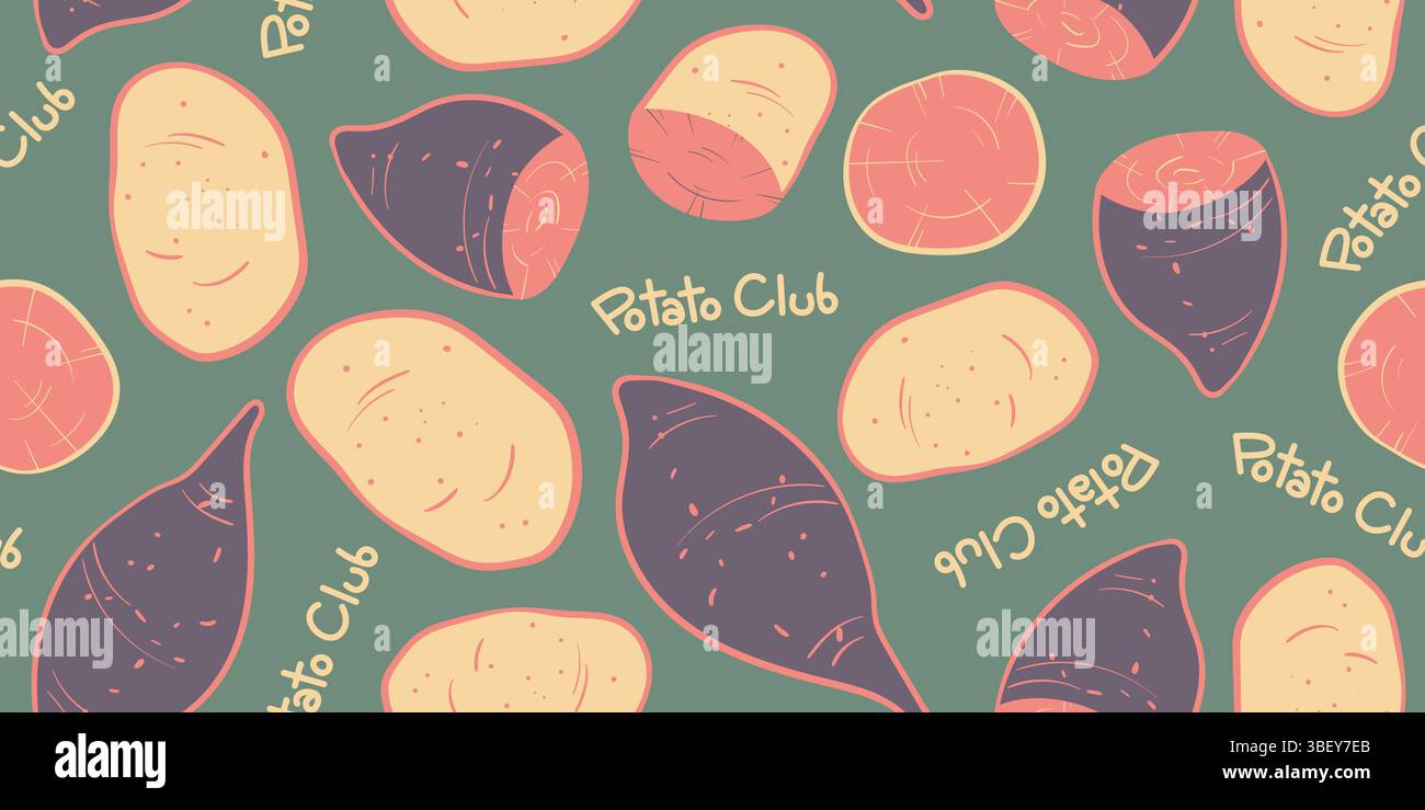 Ein nahtloses Gemüsemuster im handgezeichneten Doodle-Stil mit verschiedenen Gemüsesorten. Perfekt für digitale Hintergründe, Verpackungen, Geschenkpapier, Textil Stockfoto