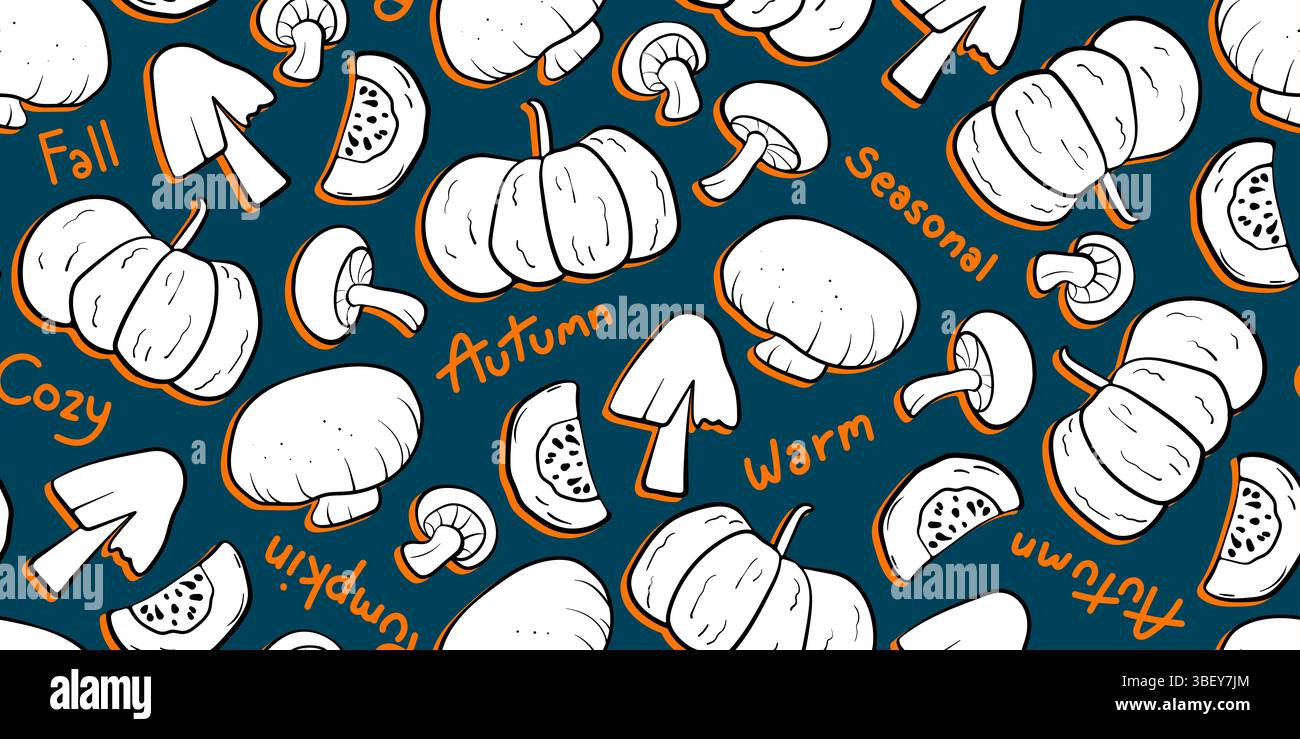 Ein nahtloses Gemüsemuster im handgezeichneten Doodle-Stil mit verschiedenen Gemüsesorten. Perfekt für digitale Hintergründe, Verpackungen, Geschenkpapier, Textil Stockfoto