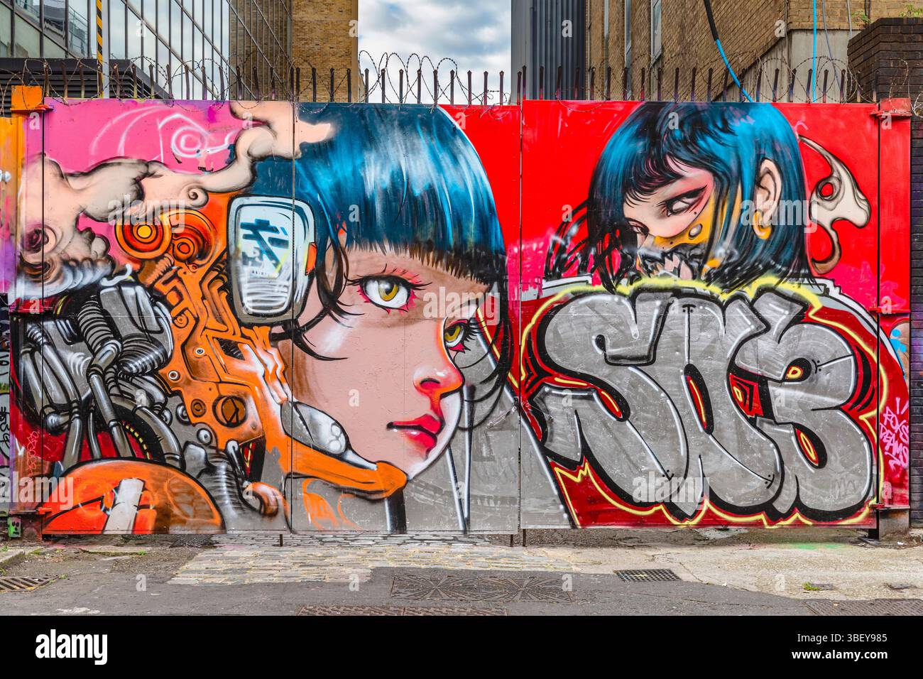 Graffitis, Buxton Street, East End, London, England, Grov Britnien Stockfoto