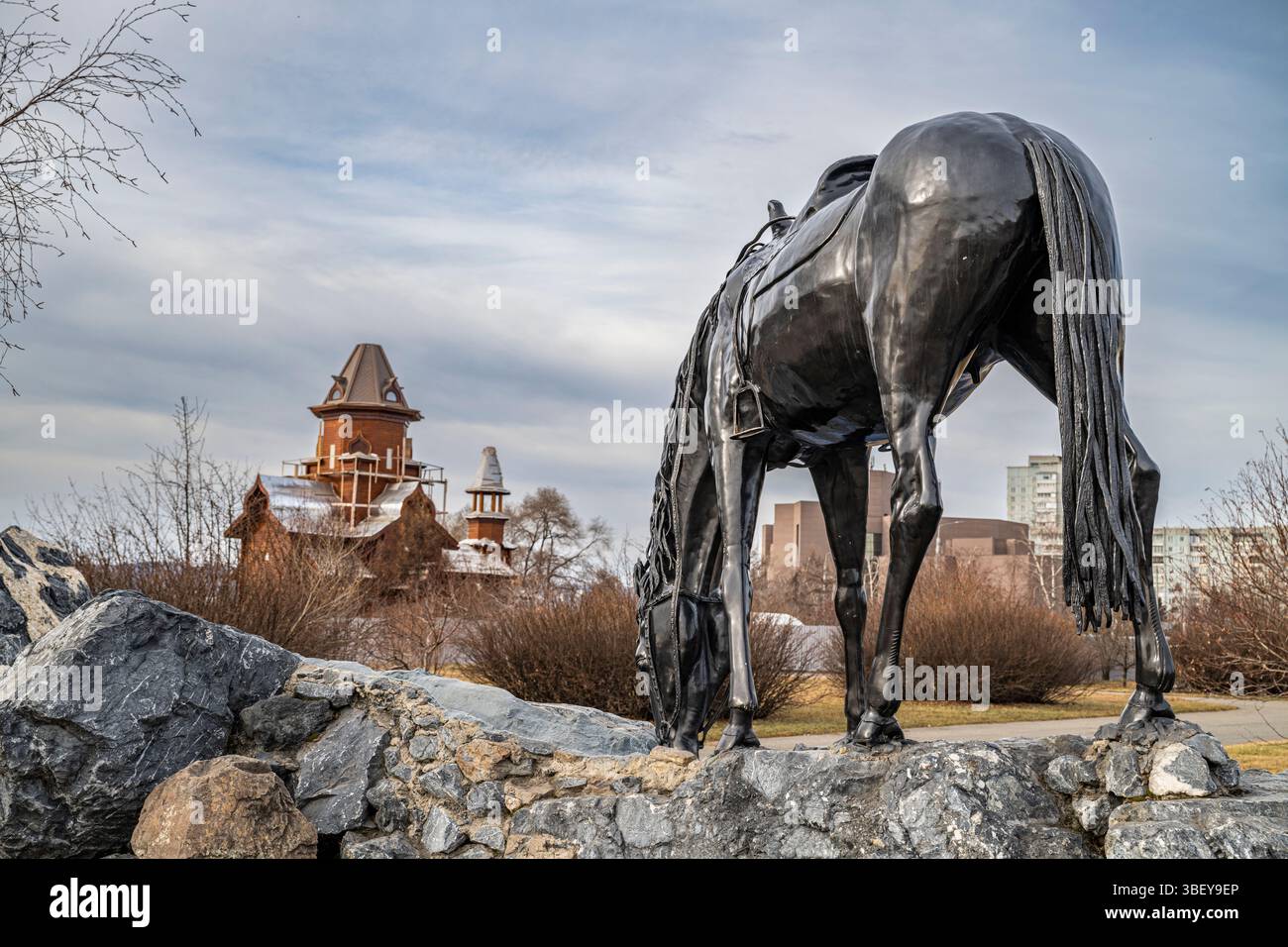 Pferdedenkmal in Krasnojarsk, Sibirien, Russland Stockfoto