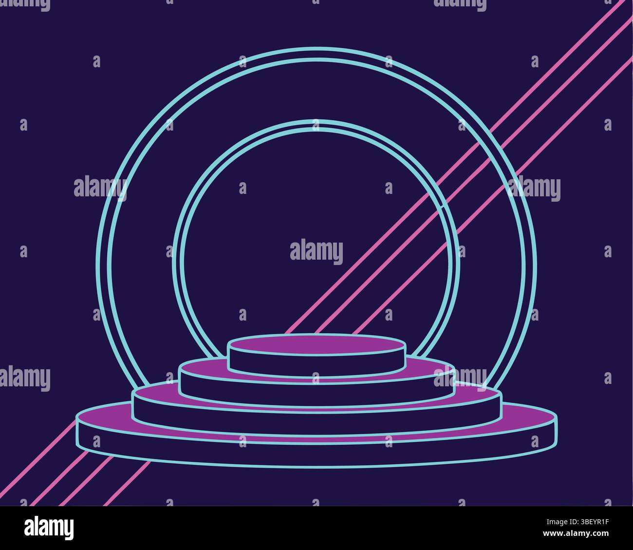 Futuristische Neon-Glühen-Podium-Bühne leuchtende rosa blaue Linien Stock Vektor
