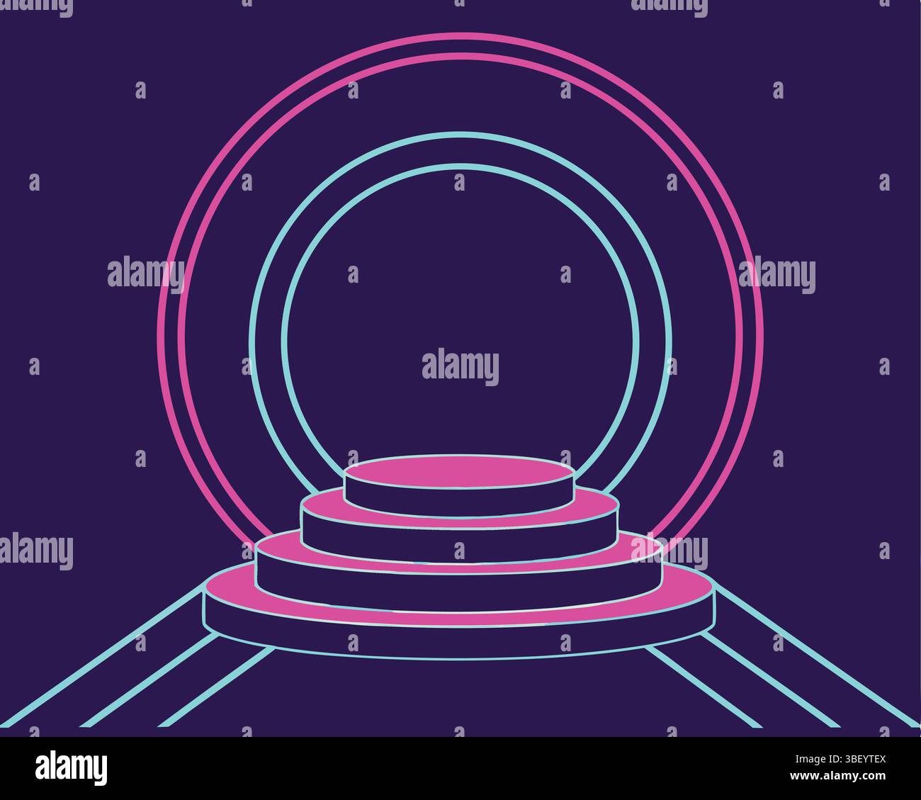 Futuristische Neon-Glühen-Podium-Bühne leuchtende rosa blaue Linien Stock Vektor