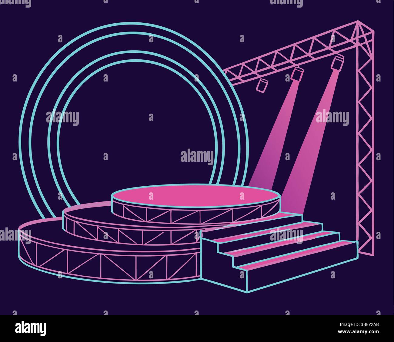 Futuristische Neon-Glühen-Podium-Bühne leuchtende rosa blaue Linien Stock Vektor