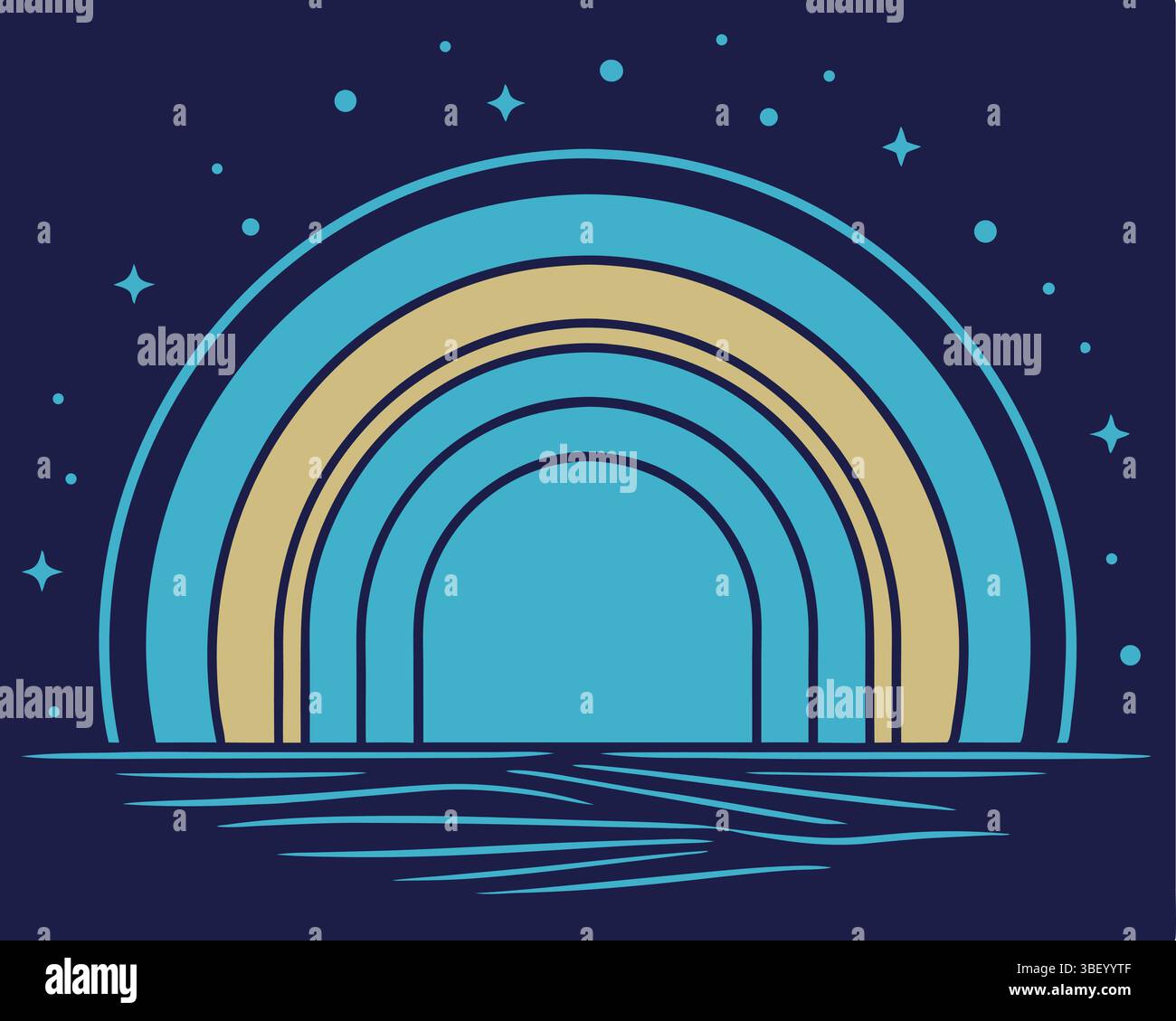Abstrakte geometrische Darstellungsplattform mit strahlenden kreisförmigen Lichtringen Stock Vektor