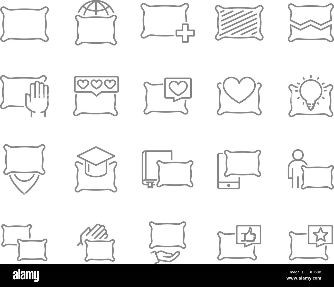 Symbole für Kissensatz. Bequemes Kissen für Schlafsymbole. Vektorabbildung. Stock Vektor