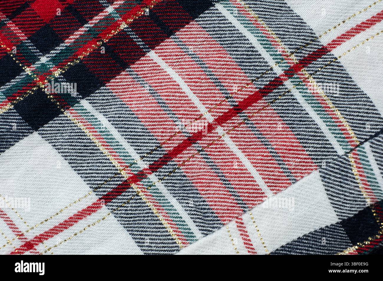 Baumwoll-Stoff mit Makrostruktur und leichtem Polyester, Karomuster Stockfoto