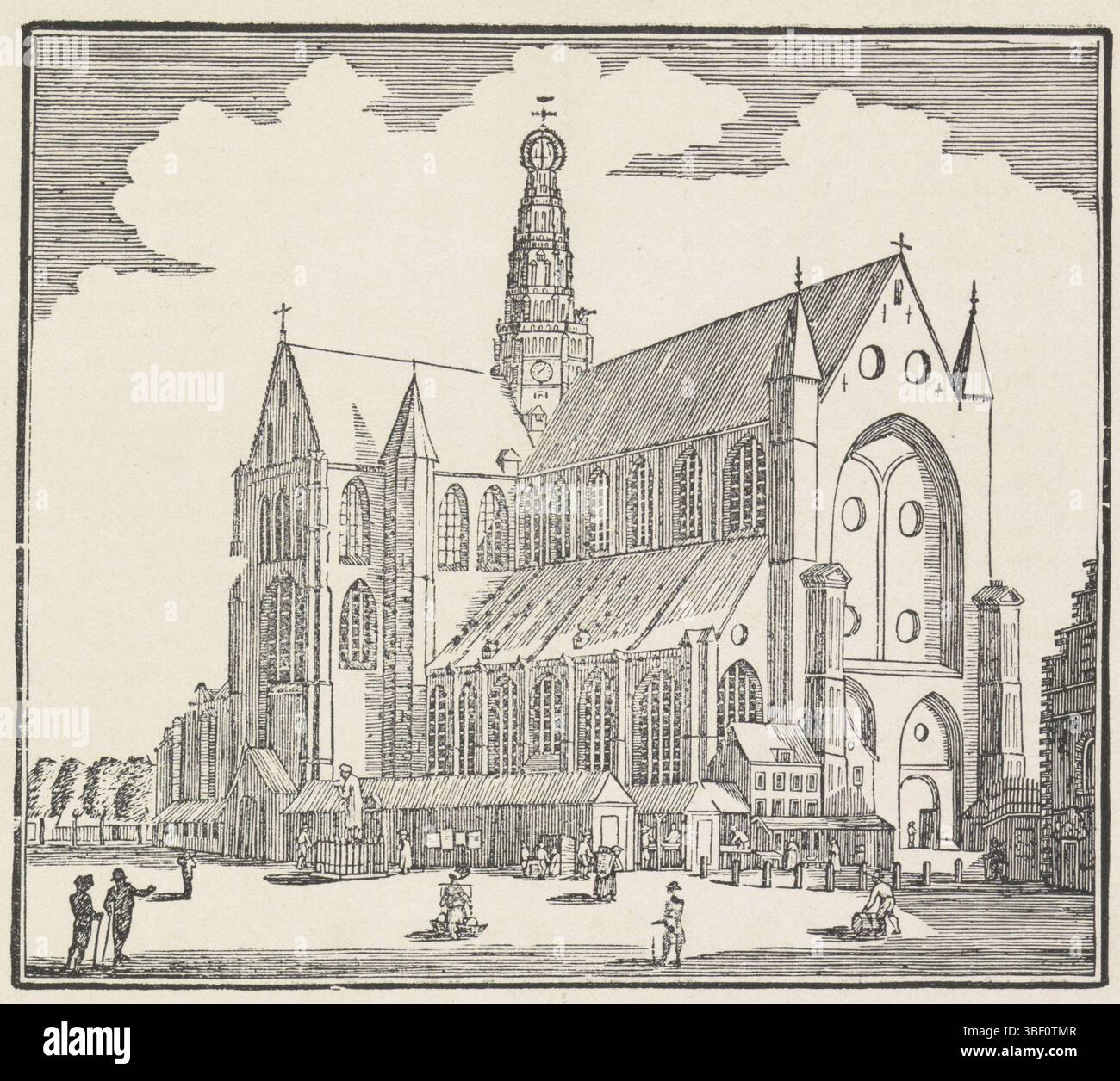 Haarlem, Neujahrswensch von Ued. Diener die Stadttrompeter 1850, Neujahrswunsch der Stadttrompeter von Haarlem für das Jahr 1850, Haarlem, verso - gestempelt, Neujahrswunsch der Stadttrompeter von Haarlem für das Jahr 1850. Blick auf die Grote Markte in Haarlem mit einem Turmwächter auf dem Turm des Saint-Bavo. Mit einem Vers in zwei Spalten., Druck, Neujahrswunsch, Drucke, Frederik Müller Geschichtsplatten, Höhe 427 mm, Breite 344 mm, Druckerei, 1849 - 1850, Papier, Buchdruck, Buchdruck, Holzschnitt Stockfoto