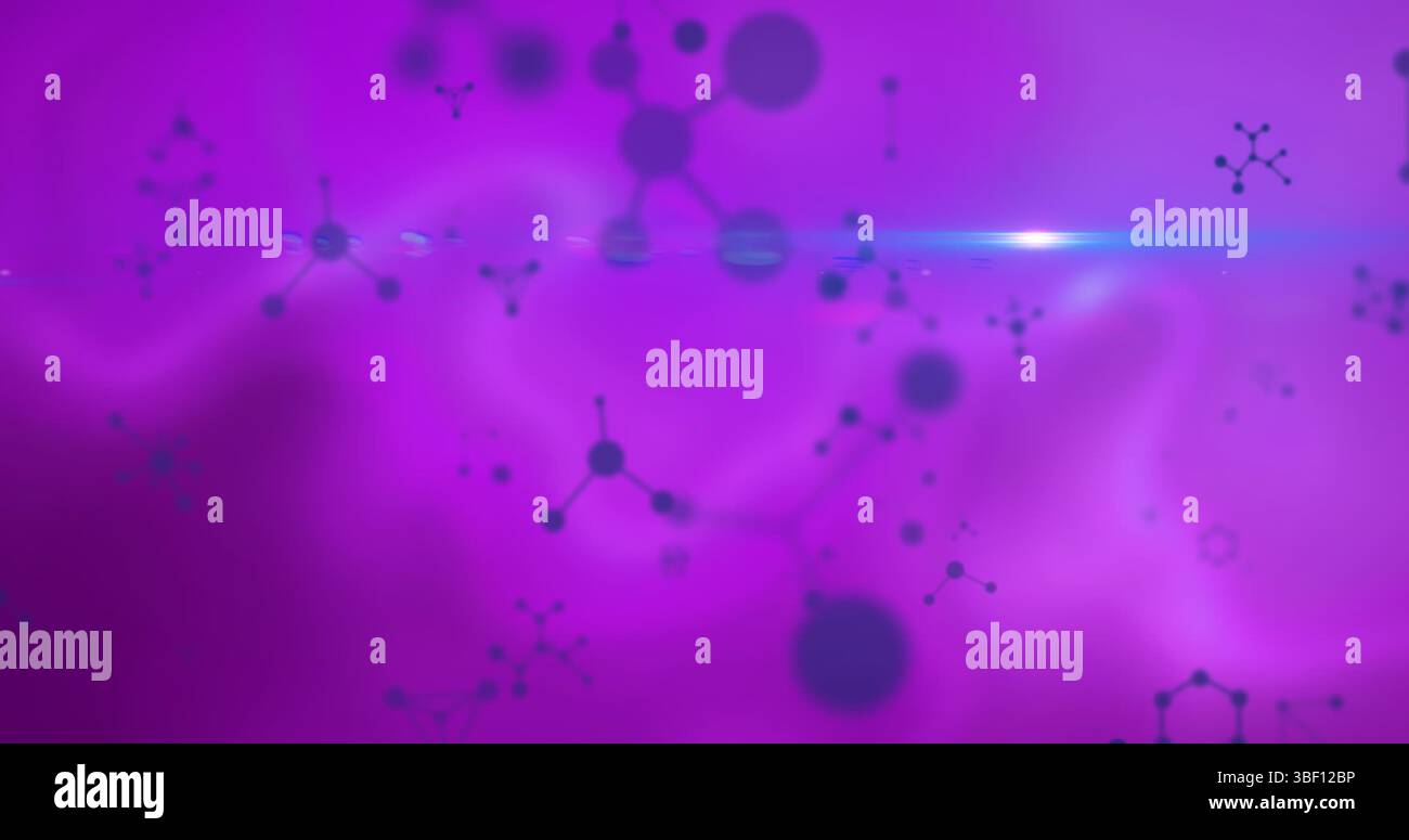 Bild von Molekülen über violettem Hintergrund Stockfoto