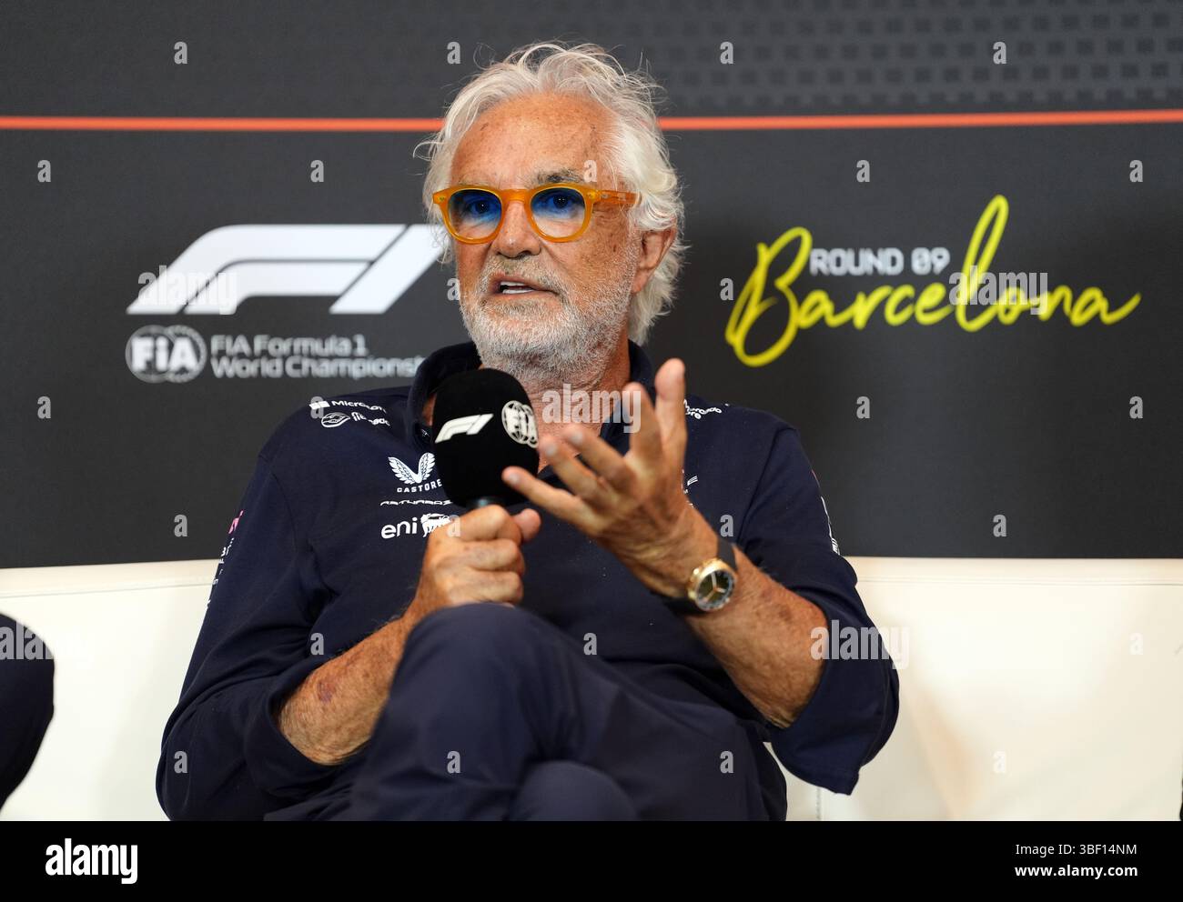 Flavio Briatore während einer Pressekonferenz auf dem Circuit de Barcelona-Catalunya, Spanien. Bilddatum: Freitag, 30. Mai 2025. Stockfoto