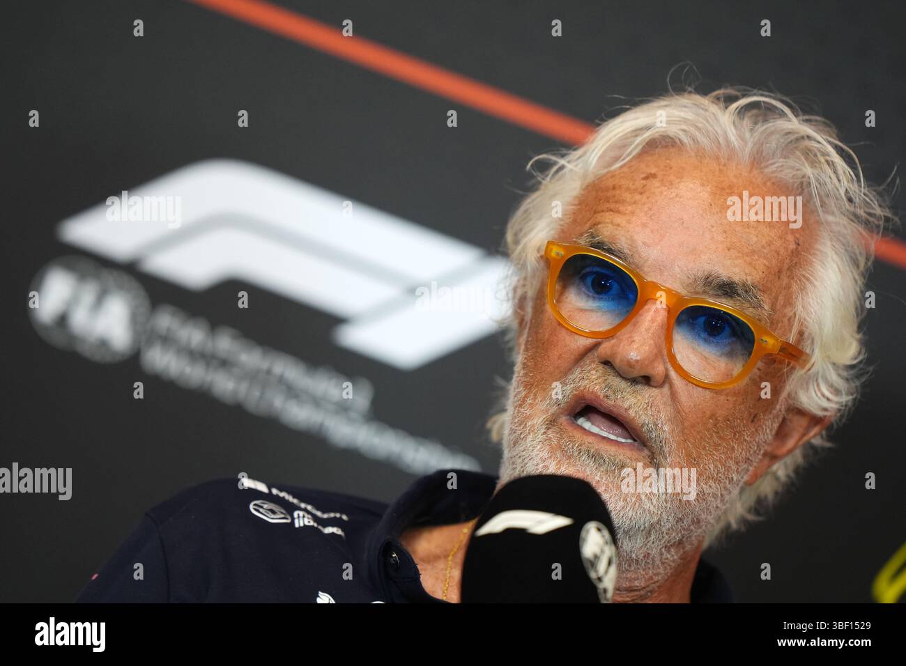 Flavio Briatore während einer Pressekonferenz auf dem Circuit de Barcelona-Catalunya, Spanien. Bilddatum: Freitag, 30. Mai 2025. Stockfoto