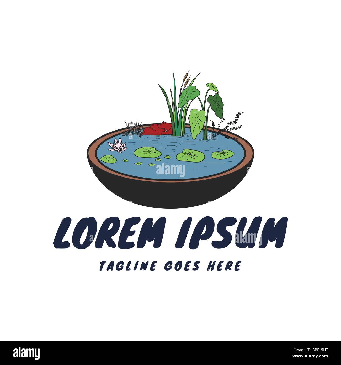 Illustration von Fischteich Topf mit Wasserpflanze für Garten Yard Haus Schönheit Stock Vektor