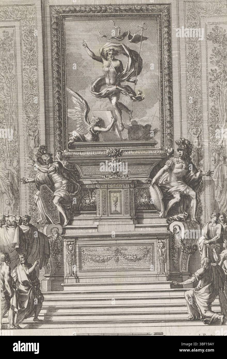 Louis XIV (König von Frankreich), Paris, Mariette, Pierre (II), Lepautre, Jean, Retables d'autels à l'italienne, Altar mit einem Gemälde der Auferstehung, Altar mit einem Gemälde der Auferstehung Christi. Unter den Statuen zweier verängstigter Soldaten. Am Altar sind verschiedene Figuren. Prent ist Teil eines Albums., Print, Ornamentprent, Albumsheet, Prints, Höhe 216 mm, Breite 149 mm, Französisch, 1618-06-28-1682-02-02, Druckmaschine, 1658 - 1670, Papier, Ätzen, Werkkonzeption, nach eigenem Entwurf, Publikation (Event), Publikation, 1634 - 1716, Verlag, 05.09.1638 - 01.09.1715, prov Stockfoto