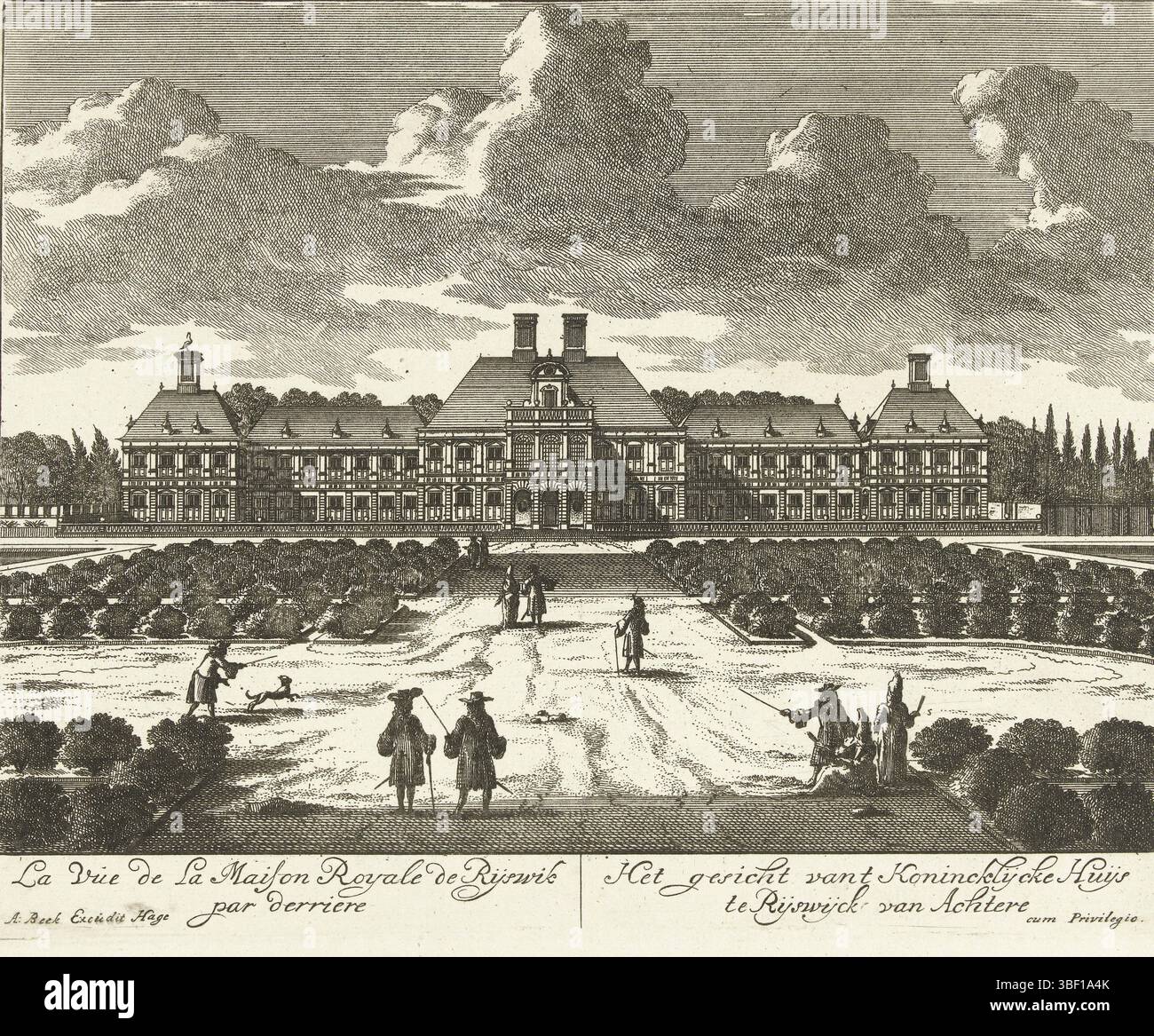Staten van Holland en West-Friesland, den Haag, Beeck, Anna, Noordelijke Nederlanden, Vianen, Jan van, Le Château Roial de Ryswick Appellée de Neubourg avec les Differents bijzondermens ou se tennent les Conferencees de la Paix Generale, Het Koninglyke Kasteel tot Ryswyck, Genamet Nieuwburg, met alle Selfs kamers en gezigten, in 't bysonder, da die Konferenzen von General Vreede abgehalten wurden, &c. 1697 La vue de la maison Royale de Rijsw Stockfoto