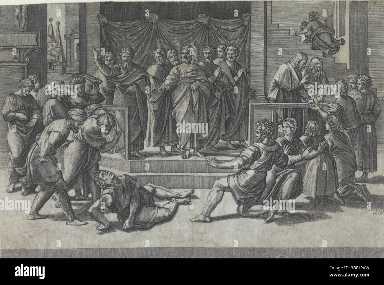 Rom, Raffael, Italien, Veneziano, Agostino, Amor mit Schild und Helm des Mars, Rom, verso - gestempelt, Amor fliegt mit seinen Händen nach rechts Schild und Helm des Mars., Druck, Höhe 122 mm, Breite 167 mm, Italienisch, 1490 - 1536, Druckerei, 1500 - 1536, Papier, Gravur, Gravur (Druckverfahren), 07.04.2007 - 1483 1520-04-07, nach Lackieren Stockfoto