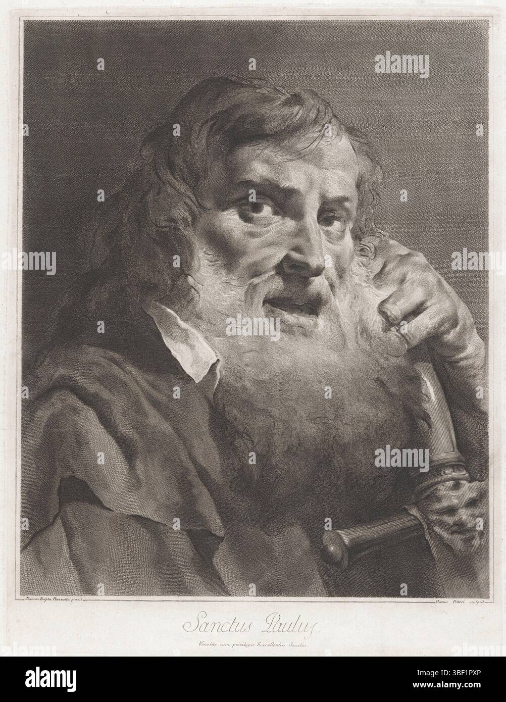 Venedig, Senat von Venedig, Venedig, Piazzetta, Giovanni Battista, Pitteri, Giovanni Marco, Sanctus Paulus, St. Paul, mit Verso-Stempel, Druck, Höhe 427 mm, Breite 330 mm, Italienisch, 1702-08-04, 1786-08-04, Druckerei, 1712 - 1786, Papier, Gravur, Gravur (Druckverfahren), 13. Februar 1682 - 29. April 1754, danach, durch Malerei, Lieferant von Privilegien Stockfoto