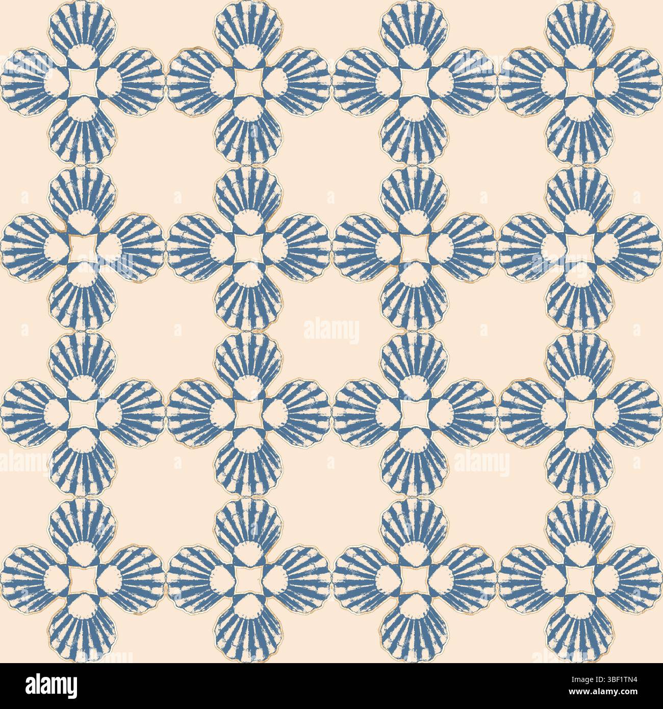 Abstrakte Aquarelle im Art-Deco-Stil Muscheln geometrische Formen nahtlose Muster Hintergrund. Handgezeichnete marineblaue Elemente mit goldener Linie. Aquarell Stockfoto