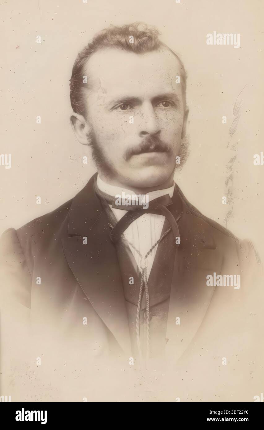 Bautzen, Meister, Adolph, Porträt eines Mannes mit Koteletten, rückseitig gedruckt, dieses Foto ist Teil eines Albums., Foto, Foto, Carte-de-Visite, Albumblatt, Fotos, Photographisches Atelier/ von/ ADOLPH MEISTER/ in/ BAUTZEN/ Turchmachergasse Nr. 663., Höhe 82 mm, Breite 51 mm, Fotograf, 1860 - 1900, Karton, Fotopapier, Fotopapier, Albumindruck Stockfoto