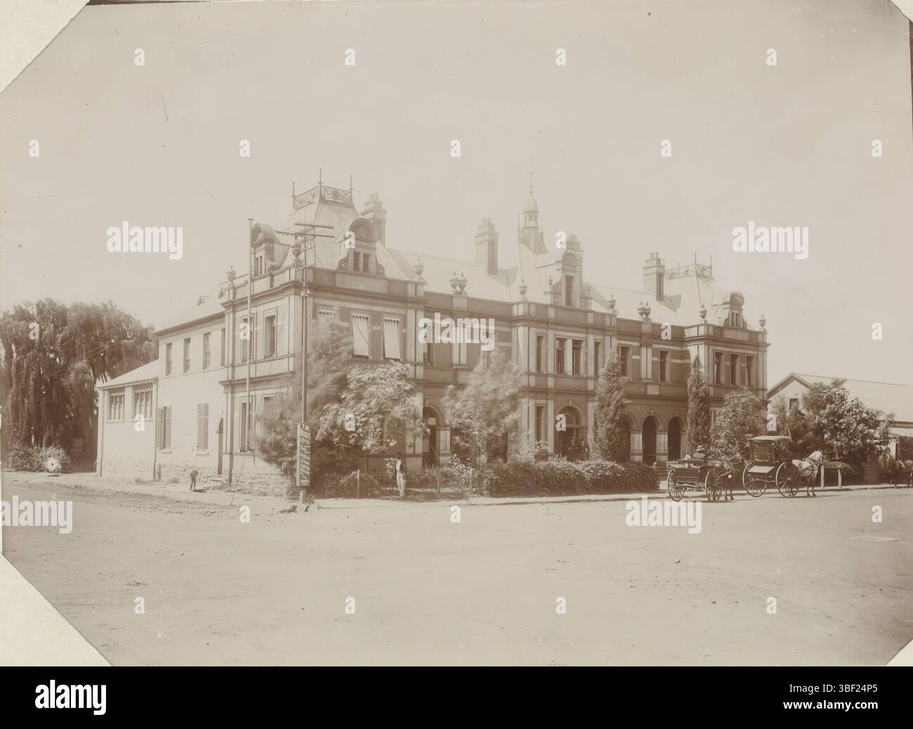 Pretoria, Pretoria Club, Pferde und Autos für den Pretoria Club, Verso - handgeschrieben, Teil des Albums mit 191 Fotos einer Reise nach und durch Südafrika., Foto, Fotos, Höhe 155 mm, Breite 213 mm, Fotograf, 1890 - 1920, viertes Viertel 19. Jahrhundert, erstes Viertel 20. Jahrhundert, Papier, Fotopapier, Tageslichtgelatine Silberdruck Stockfoto