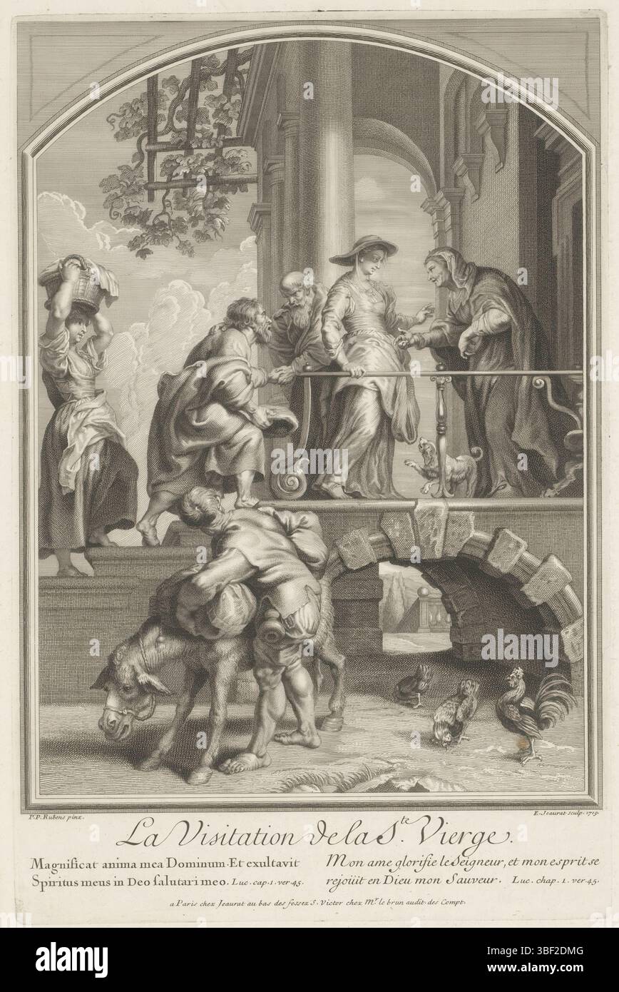 Paris, Le Brun, Paris, Jeurat, Edme, Rubens, Peter Paul, Frankreich, Scènes from the Life of Mary, Visitation of Mary and Elisabeth, verso - gestempelt, Druck, Höhe 356 mm, Breite 235 mm, 1688 - 1738, Druckmaschine, 1719 - 1719, Papier, Ätzen, Gravur, Gravur (Druckverfahren), Südholländisch, 28. Juni 1577 - 1640-05-30, danach, durch Malerei, Publikation (Ereignis), Publikation, Verleger, Verlagswesen, Herausgeber Stockfoto
