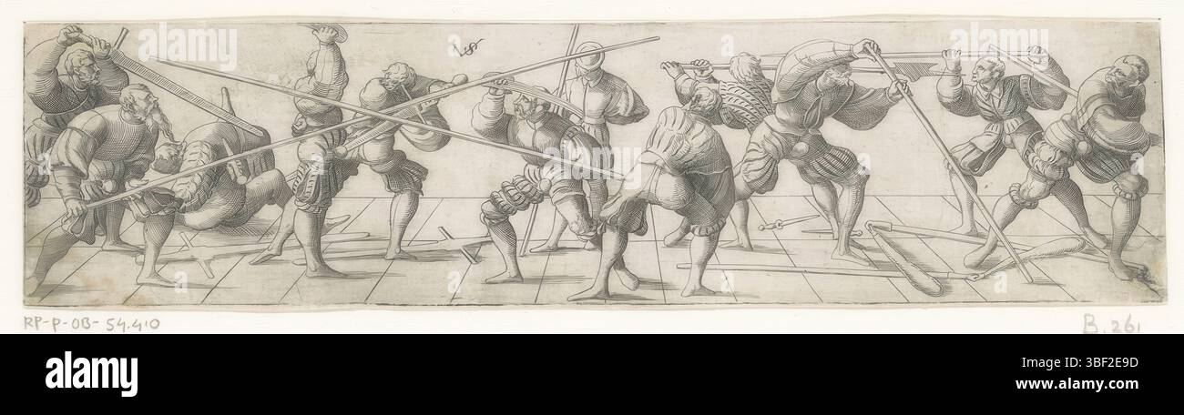 Nürnberg, Solis, Virgil, Bildschirmübungen von 13 Soldaten, Verso - handgeschrieben in brauner Tinte, Druck, Verso - gestempelt, 43, Höhe 58 mm, Breite 233 mm, Deutsch, 1514 - 1562-08-01, Drucker, 1524 - 1562, Papier, Gravieren, Gravieren (Druckverfahren), Ätzen, Tellerton“ Stockfoto