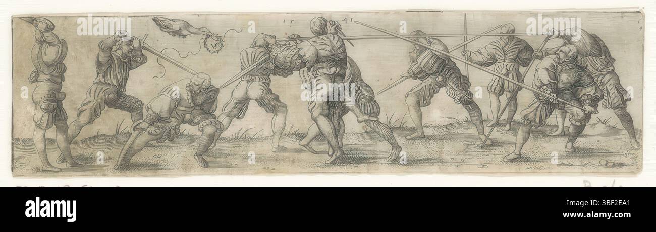 Nürnberg, Solis, Virgil, Elf Soldaten Schild und ein Vogel mit Lorbeerkranz, verso - handgeschrieben in brauner Tinte, Druck, verso - gestempelt, 37, Höhe 45 mm, Breite 176 mm, Deutsch, 1514 - 1562-08-01, Drucker, 1541 - 1541, Papier, Ätzen, Gravieren, Gravieren (Druckverfahren), Tellerton“ Stockfoto