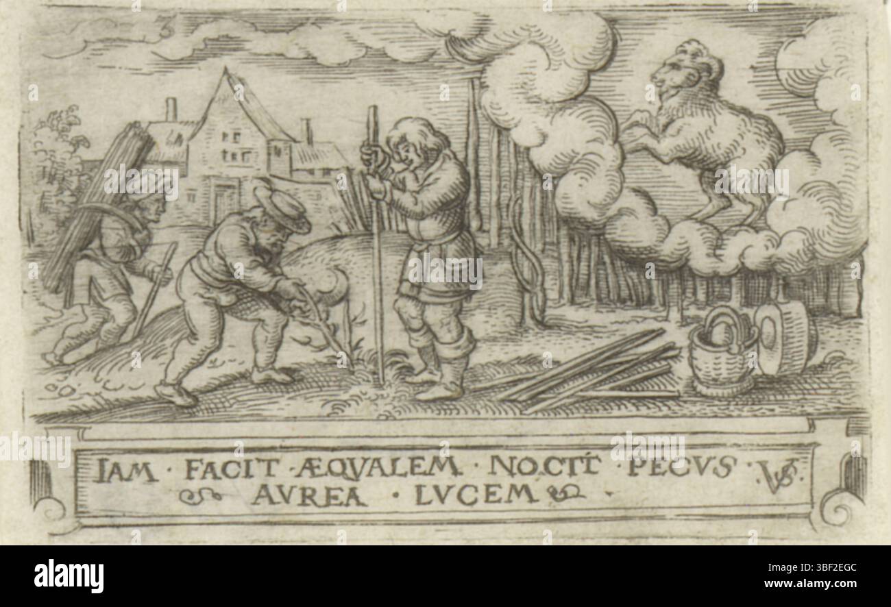 Nürnberg, Solis, Virgilius, March, verso - handgeschrieben in brauner Tinte, nummeriert oben links: 3., Druck, rückseitig - gestempelt, 57, Höhe 39 mm, Breite 62 mm, Drucker, 1524-1612, Papier, Gravur, Gravur (Druckverfahren), Ätzen, Bogenton, Arbeitskonzept, Deutsch, 1514-1562-08-01 Stockfoto