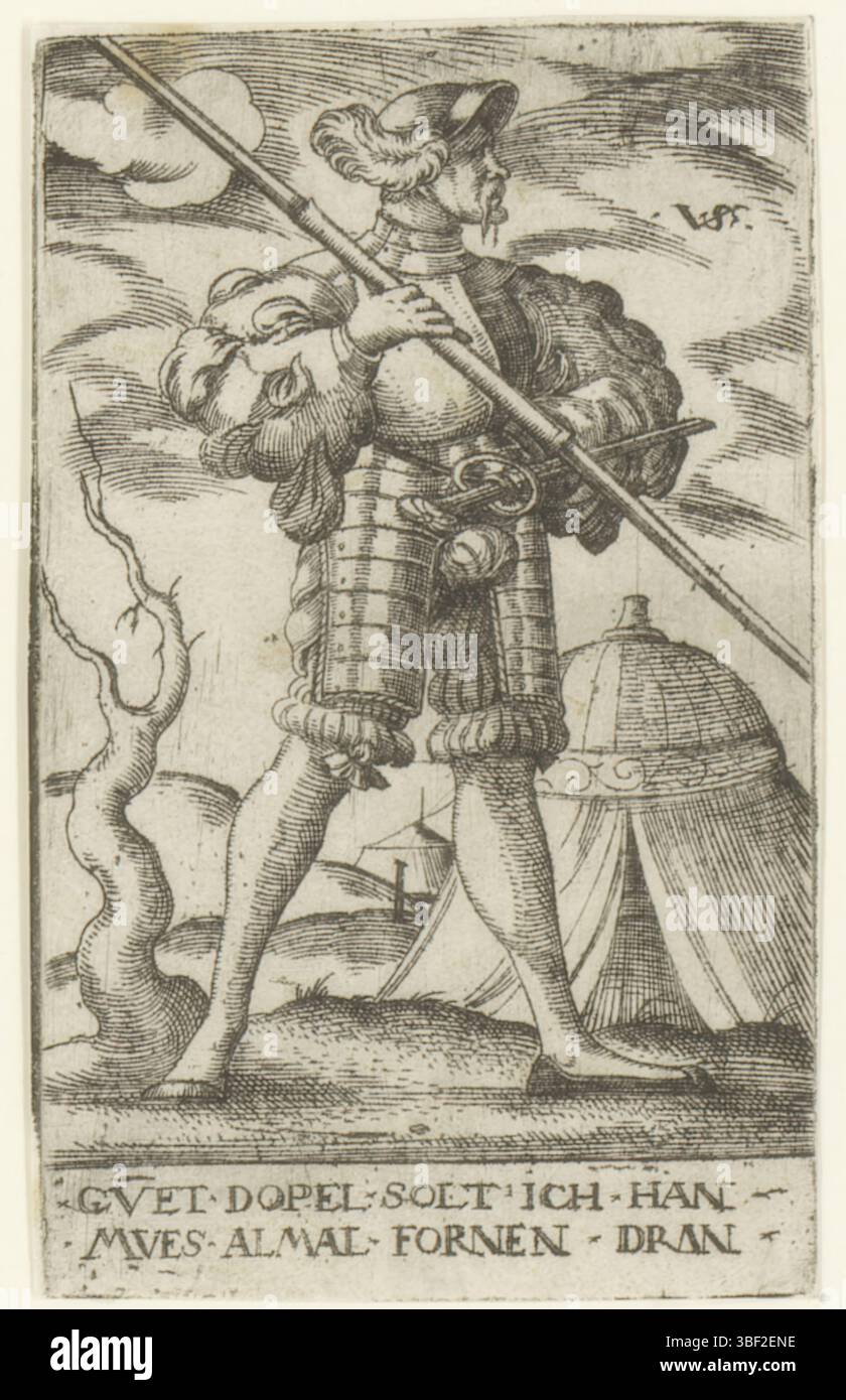 Nürnberg, Solis, Virgil, Militärfiguren verschiedener Güte, Spitzenträger, rückwärts - handgeschrieben in brauner Tinte, Druck, rückwärts - gestempelt, 141, Höhe 80 mm, Breite 49 mm, Deutsch, 1514 - 1562-08-01, Drucker, 1524 - 1562, Papier, Gravieren, Gravieren (Druckverfahren), Ätzen, Tellerton Stockfoto