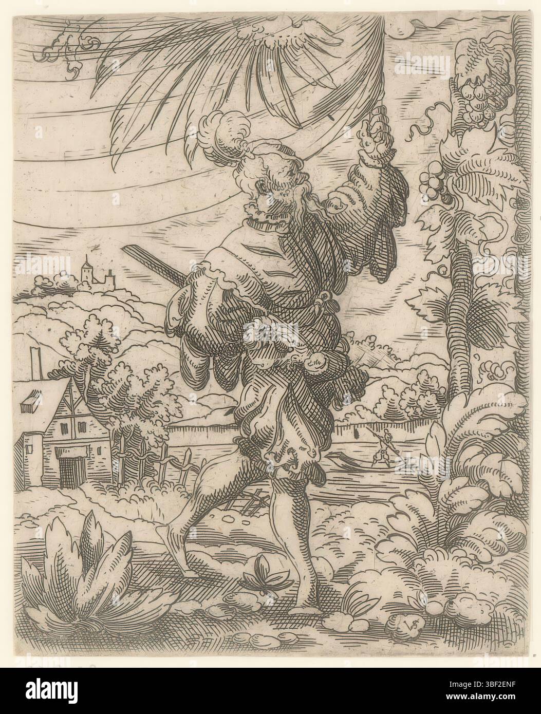 Nürnberg, Solis, Virgilius, Landsknechten, Vandelbragder, rückseitig - handgeschrieben in brauner Tinte, Druck, rückseitig - gestempelt, 146, Höhe 109 mm, Breite 88 mm, Deutsch, 1514 - 1562-08-01, Drucker, 1524 - 1562, Papier, Gravur, Gravur (Druckprozess), Ätzen, Tellerton“ Stockfoto