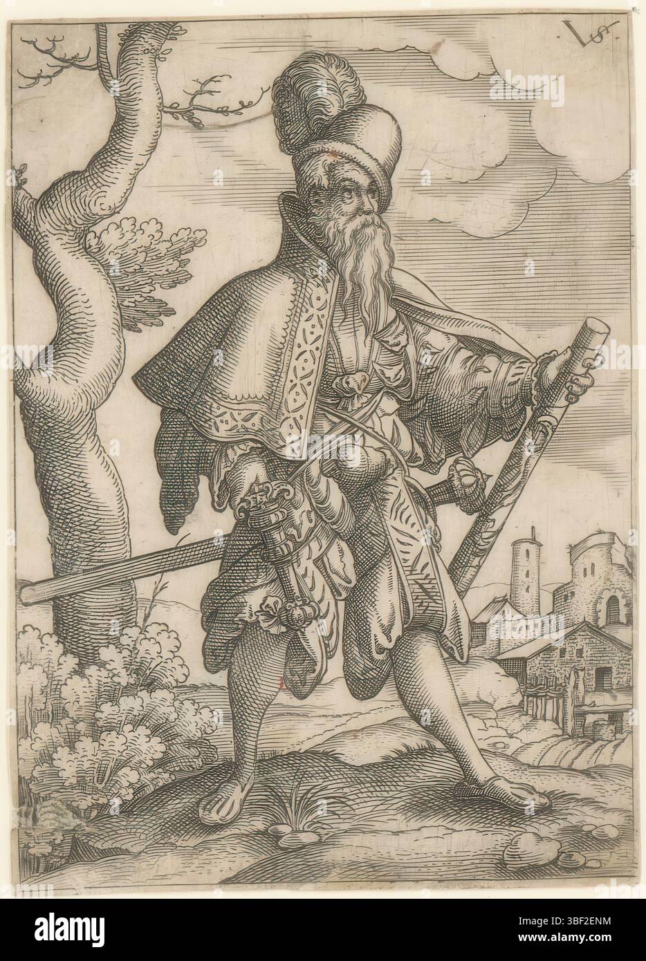 Nürnberg, Solis, Virgil, Militärfiguren in Landschaften stehend, Feldmarschall, verso - handgeschrieben in brauner Tinte, Druck, verso - gestempelt, 146, Höhe 113 mm, Breite 80 mm, Deutsch, 1514 - 1562-08-01, Drucker, 1524 - 1562, Papier, Gravieren, Gravieren (Druckverfahren), Ätzen, Tellerton Stockfoto