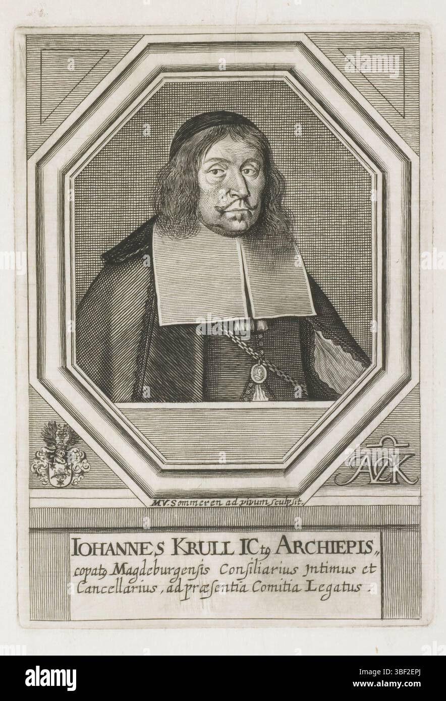 Deutschland, Sommer, Matthias van, Porträt von Johannes Krull, Deutschland, Recto Mid Top - handgeschrieben in brauner Tinte, Druck, rückwärts - gestempelt, 476, Höhe 153 mm, Breite 105 mm, Niederländisch, Deutsch, Drucker, 1667 - 1667, Papier, Gravieren, Gravieren (Druckverfahren), Ätzen, Tellerton Stockfoto