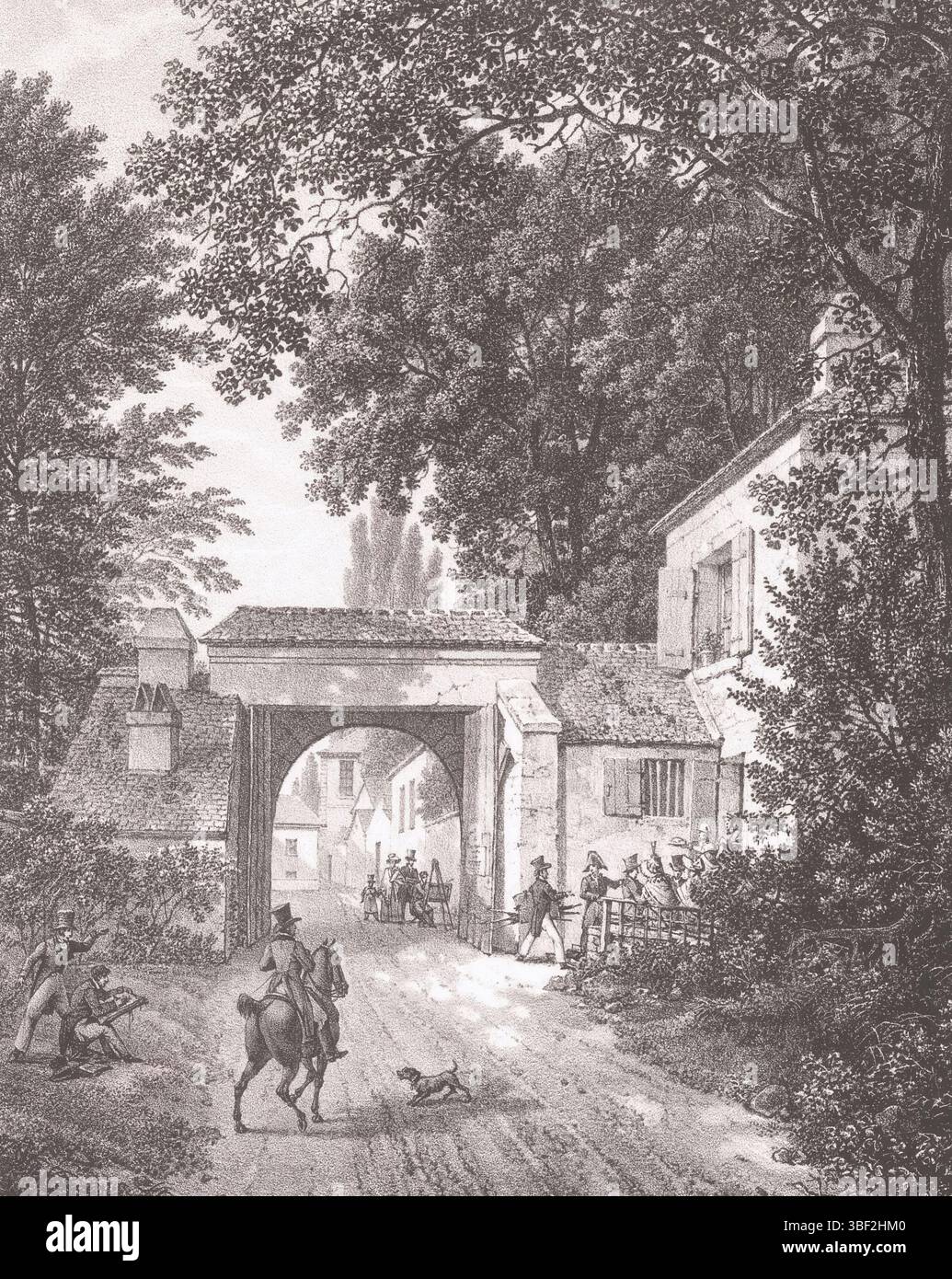 Paris, Schurke, Jean-Francois, Sèvres, Bacler d'Albe, Louis Albert, Promenades malaysiques et lithographiques dans Paris et ses Environs, malerische Gesichter auf Paris und Umgebung, La Porte de Fleury, Blick auf die Porte de Fleury in Meudon, Paris, Signboarders Capture the View, Print, Höhe 427 mm, Breite 274 mm, 1761 - 1848, Drucker, 1822 - 1824, Papier, Lithografie (Technik), Französisch, 1790, Drucker Stockfoto