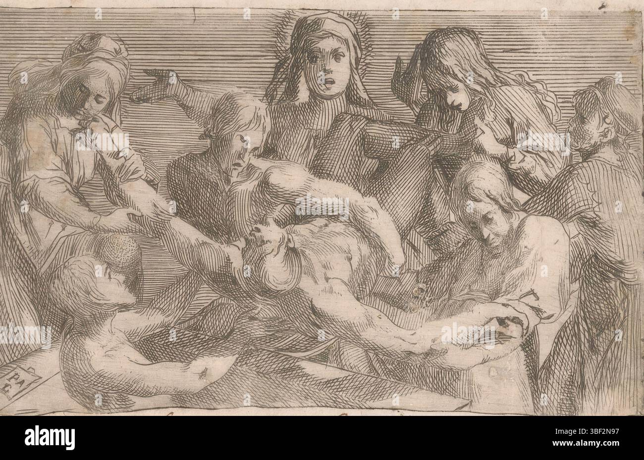 Straßburg, Aubry, Peter (II), Stiche Christi, Recto - in Stift in Braun geschrieben, Druck, rückwärts - gestempelt, Pietro Aubry di Strasburgo, Höhe 98 mm, Breite 159 mm, 1610 - 1686, Druckerei, 1620 - 1686, Papier, Ätzen, Tellerton Stockfoto