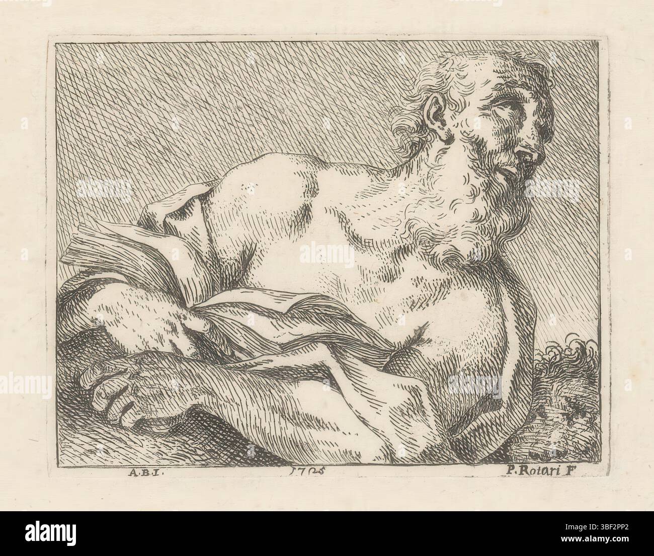 Italien, Balestra, Antonio, Italien, Rotari, Pietro, Saint Hieronymus, rückwärts - gestempelt, bedruckt, Höhe 77 mm, Breite 103 mm, Italienisch, 1707-09-30-1762-08-31, Druckmaschine, 1725-1725, Papier, Ätzen, Arbeitskonzeption, 12. 07. 1666 - 21. 04. 1740 Stockfoto