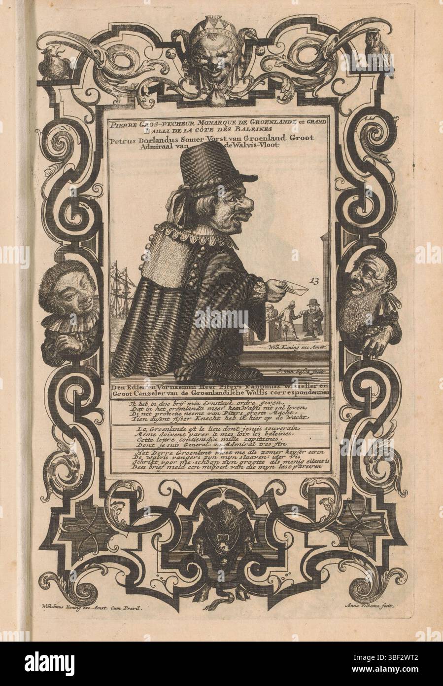 Unbekannt, Amsterdam, Koning, Wilhelmus, Engelbrecht, Martin, Noordelijke Nederlanden, Folkema, Anna, Sassen, Joost van, Il Callotto resuscitato oder Neü eingerichtes Zwerchen Cabinet, Pierre Gros-Pecheur Monarque de Greenlande et Grand Bailli de la Côte des Baleines, Petrus Dorlandus Somer-Forst van Grönland 1716 Walvaarder in G Stockfoto