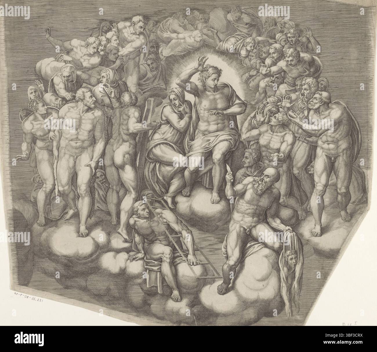 Vatikanstadt, Michelangelo, Italien, Ghisi, Giorgio, letztes Gericht, Blatt D, Ein Detail aus dem Fresko "das letzte Gericht" von Michelangelo in der Sixtinischen Kapelle, Druck, Höhe 427 mm, Breite 480 mm, Italienisch, 1520 - 1582 - 155, Druckerei, 1530 - 1582, Papier, Gravur, Gravur (Druckverfahren), Arbeitskonzeption, 1475-03-18. - 1564 Stockfoto