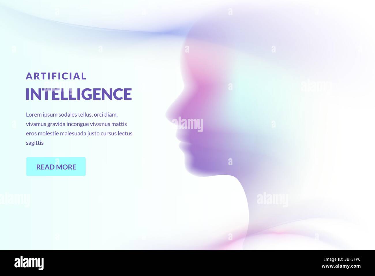 Abstrakte Bewegungsunschärfe des menschlichen Gesichts in Neonverlaufsfarben. Vektorfuturistische Illustration des Personenkopfes. Künstliche Intelligenz, Psychologie und mi Stock Vektor