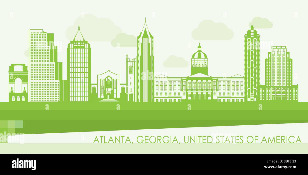 Grüne Skyline Panorama von Atlanta, Georgia, Vereinigte Staaten - Vektorillustration Stock Vektor