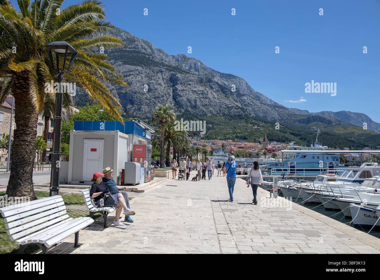 Fantastische Meereslandschaft der Adria. In der Nähe von Makarska Strand Kroatien, Europa. Farbenfroher Sommerblick auf den kleinen Strand. Kroatische Küste mit klarem Wasser und Kiefer t Stockfoto