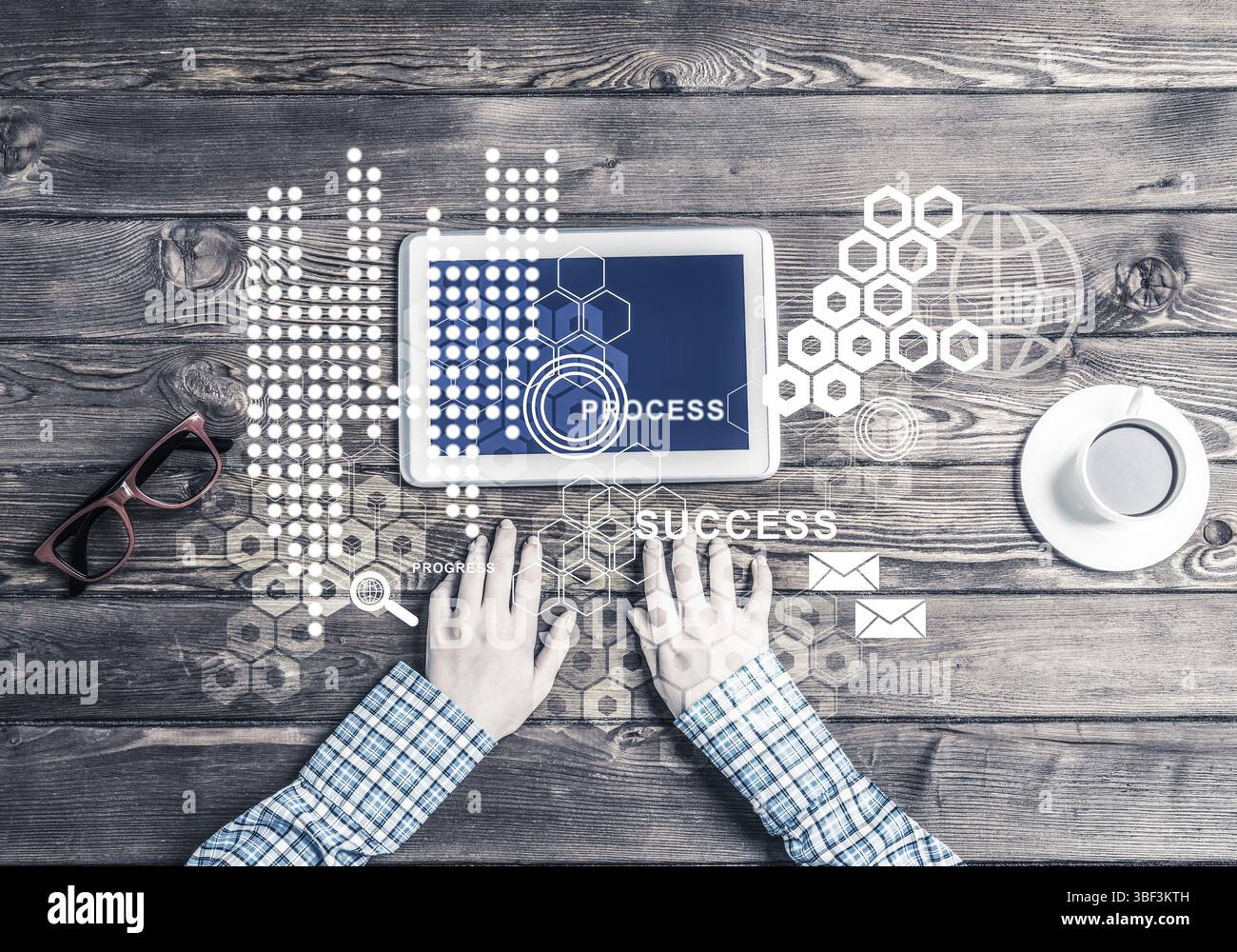 Konzept der sozialen Kommunikation und Vernetzung mit Medien-Benutzeroberfläche Stockfoto