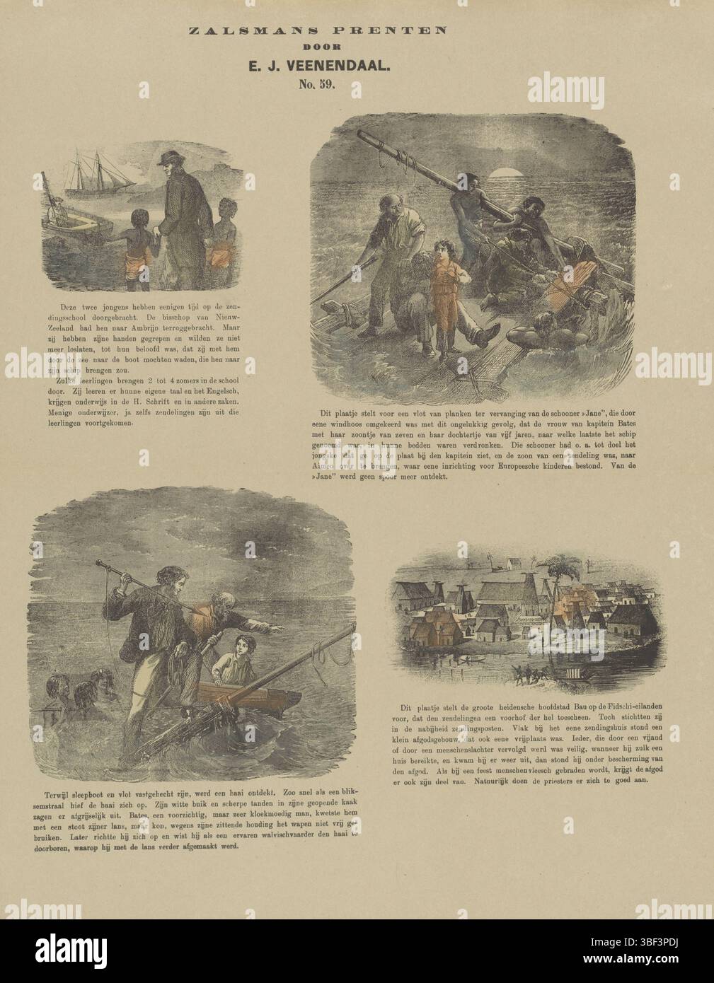 Europa, Niederlande, Veenendaal, E.J., Kampen, Zalsman, Gerhardus Philippus, Zalmans Prints, Schipwrekeningen, Europa, Niederlande, rückseitig - gestempelt, Blatt mit 4 Aufführungen von Schiffswracks unter anderem. Unter jedem Bild eine Beschriftung. Nummeriert Mitte oben: Nr. 59., Druck, Folk Prints, Drucke, Höhe 427 mm, Breite 342 mm, Publikation (Ereignis), Publikation, Niederländisch, 1834 - 1910, Verlag, 1869 - 1882, Papier, Holzstich, Farben, Buchdruck, Buchdruck, - 1930, Redakteur, Druckerei, Drucker Stockfoto