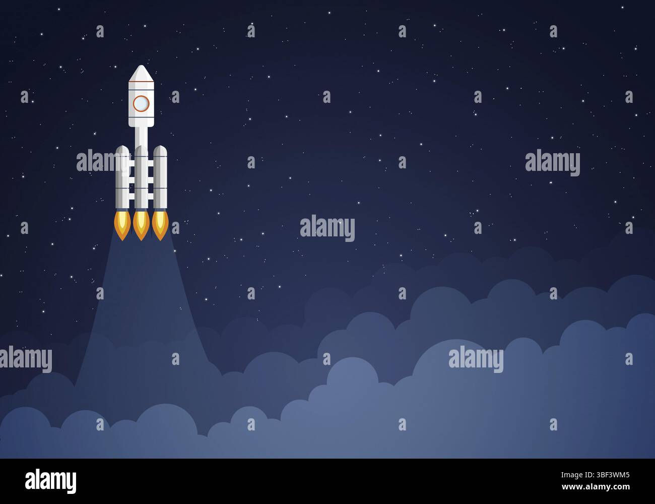 Art-Rakete mit Himmelsraum starten. Startkonzept Stockfoto