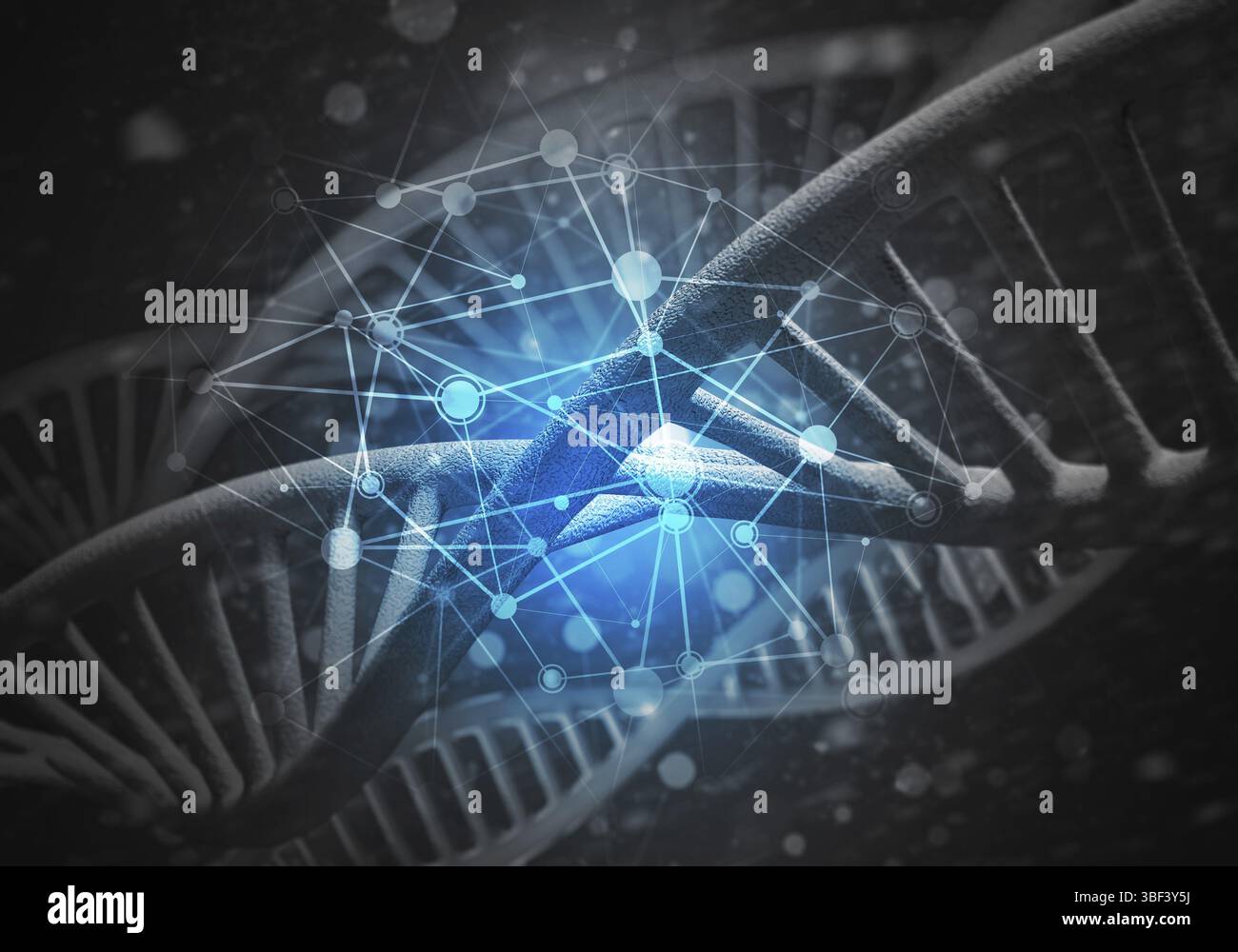 Hintergrundbild mit DNA-Molekül Forschungskonzept. 3D-Rendering Stockfoto