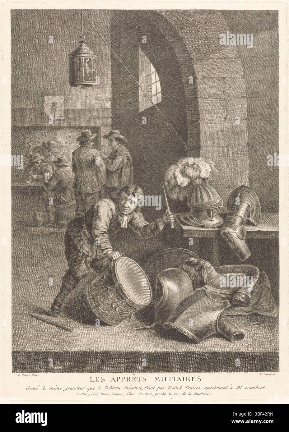 Paris, Bashan, Pierre Francois, Teniers, David, Frankreich, Les apprêts militaryes, militärische Vorbereitungen, Paris, verso - gestempelt, Druck, Höhe 427 mm, Breite 307 mm, Französisch, 1723-10-23 - 1797-01-12, Drucker, 1733 - 1797, Papier, Ätzen, Gravieren, Gravur (Druckverfahren), nach, durch Malerei, Publikation (Veranstaltung), Publikation, Herausgeber Stockfoto
