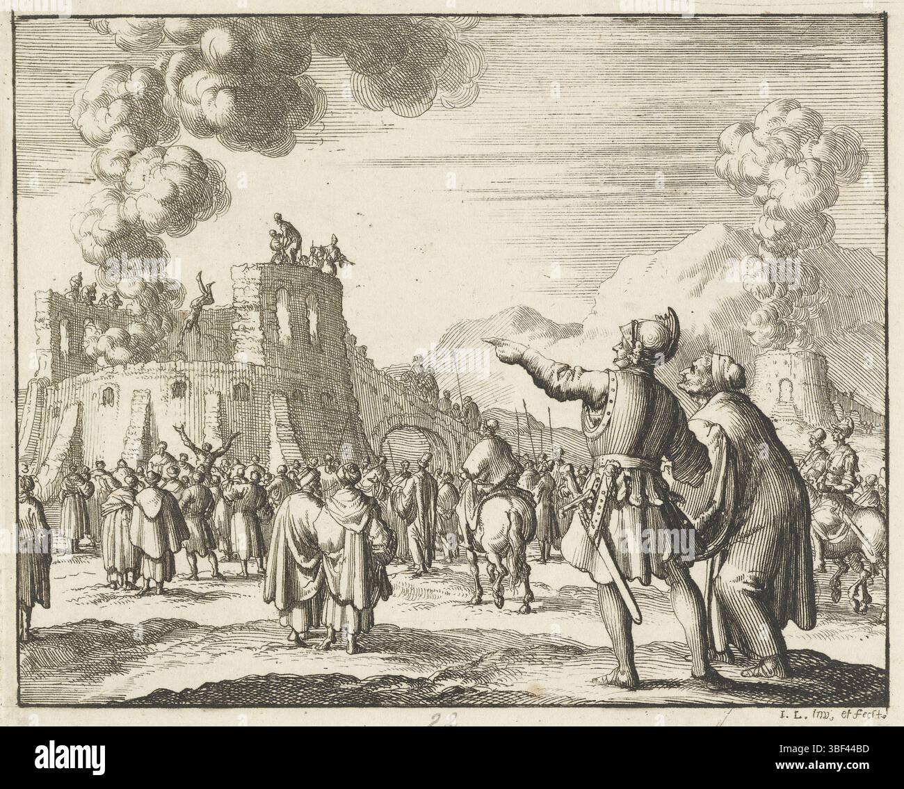 Amsterdam, Oossaan, Aart Dircksz., Amsterdam, Wybrants, Sander, Swart, Witwe Steven, Blom, Joannes, Bergh, Herman van den, Deyster, Jacobus van der, Luyken, Jan, Recto - Handschrift in Bleistift, Druck, Buchillustration, Drucke, Phocas in einem Kalkofen geworfen, rückwärts - gestempelt, 22, Höhe 117 mm, Breite 144 mm, Noord-Nederlands, 16. 04. 1649 - 05. 04. 1712, Druckerei, 1685 - 1685, Papier, Ätzen, Ätzen, Werkkonzeption, 1649-04-05, nach eigenem Entwurf, Publikation (Event), Publikation, Herausgeber, Publikation (Event), usw. Stockfoto