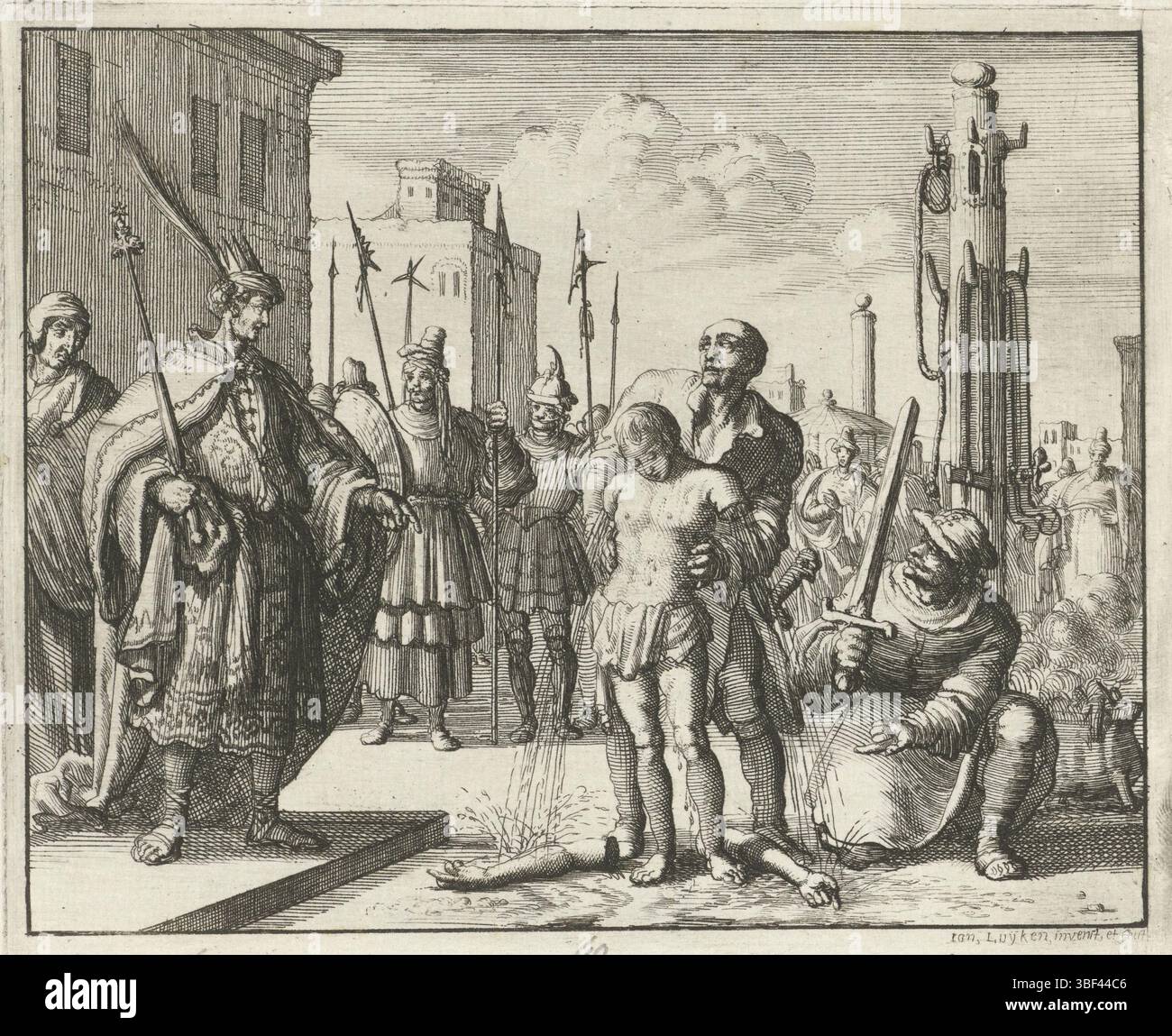 Amsterdam, Oossaan, Aart Dircksz., Amsterdam, Wybrants, Sander, Swart, Witwe Steven, Blom, Joannes, Bergh, Herman van den, Deyster, Jacobus van der, Luyken, Jan, Recto - Handschrift in Bleistift, Druck, Buchabbildung, Drucke, Pelagius mit abgetrennten Armen, rückwärts - gestempelt, 40, Höhe 120 mm, Breite 146 mm, Noord-Neders, 16. 04. 1649 - 05. 04. 1712, Druckerei, 1685 - 1685, Papier, Ätzen, Ätzen, Work Conception, Noord-Nederlands, 1649-04-04-05, nach eigenem Entwurf, Publikation, Verlag, Publikation (Event), Publikation, Stockfoto