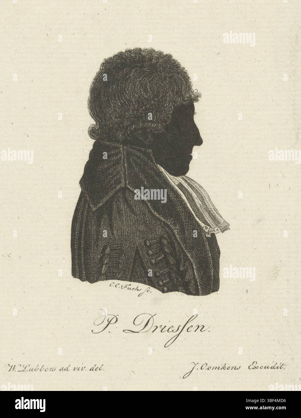 Groningen, Oomkens, Jan, Lubbers, Wessel, unbekannt, Fuchs, Carl Cristiaan, Silhouetportret van Petrus Driessen, verso - gestempelt, Brust rechts., Druck, Höhe 114 mm, Breite 84 mm, Niederländisch, 1792 - 1855-09-14, Druckmaschine, 1808 - 1844, Papier, Ätzen, 22.03.1755, 29.09.1834, Vermittler Drewsman, nach Zeichnung, Publikation (Veranstaltung), Publikation, 18.07.1779, 19.12.1844, Herausgeber Stockfoto