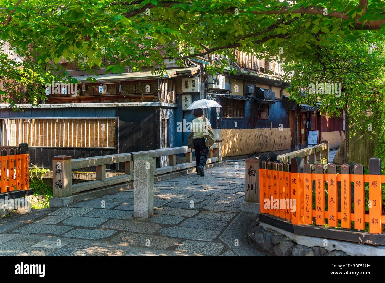 Shirakawa River im Bezirk Gion in Kyoto, Japan Stockfoto