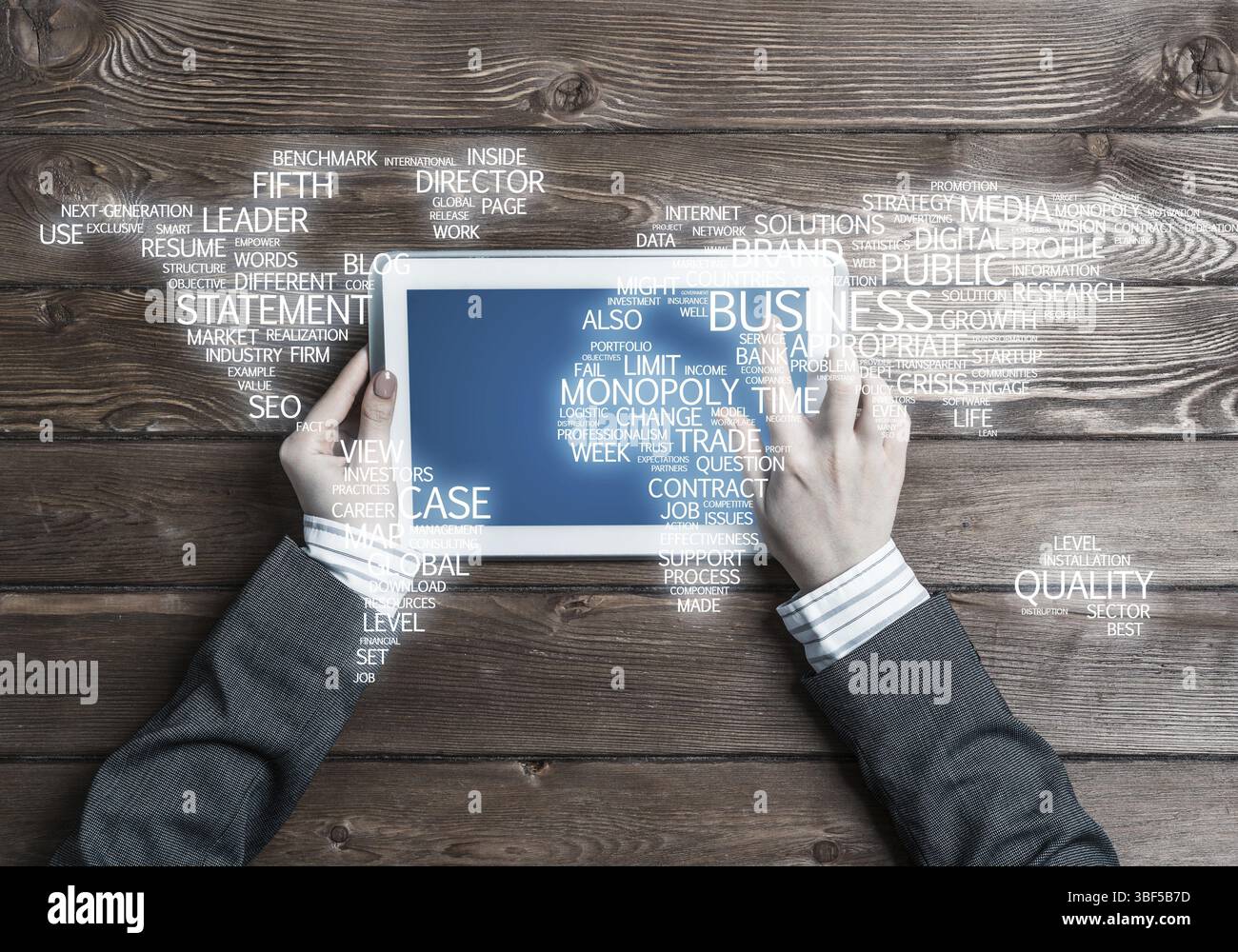 Konzept des internationalen Geschäfts oder Verbindung mit Frau mit Tablet-gadget Stockfoto