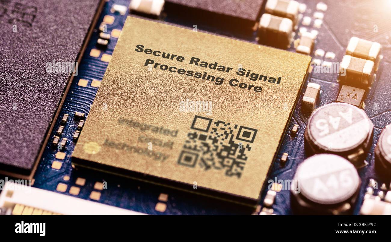 Sicherer Kern der Radarsignalverarbeitung. Schützt geheime Radardaten vor Abfangen. Stockfoto
